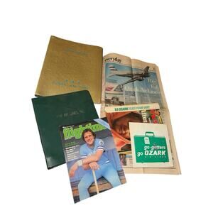 Vintage Ozark Air Lines Ephemera Lot Binder Flighttime Magazine 45 RPM Route Map